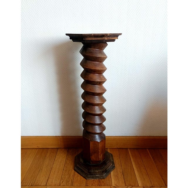 Brown Screw-on Press Stand in Carved Wood, 1950s For Sale - Image 8 of 8