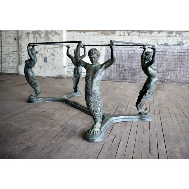 Verdigris Mid 20th Century Italian Bronze Neoclassical Style Caryatid & Atlas Dining or Work Table For Sale - Image 8 of 13