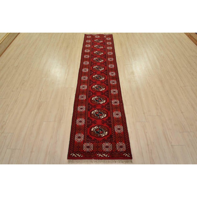 Tribal Turkmen Runner 2’5” X 9’6” Red Wool Vintage Tribal Hand-Knotted Oriental Rug For Sale - Image 3 of 12