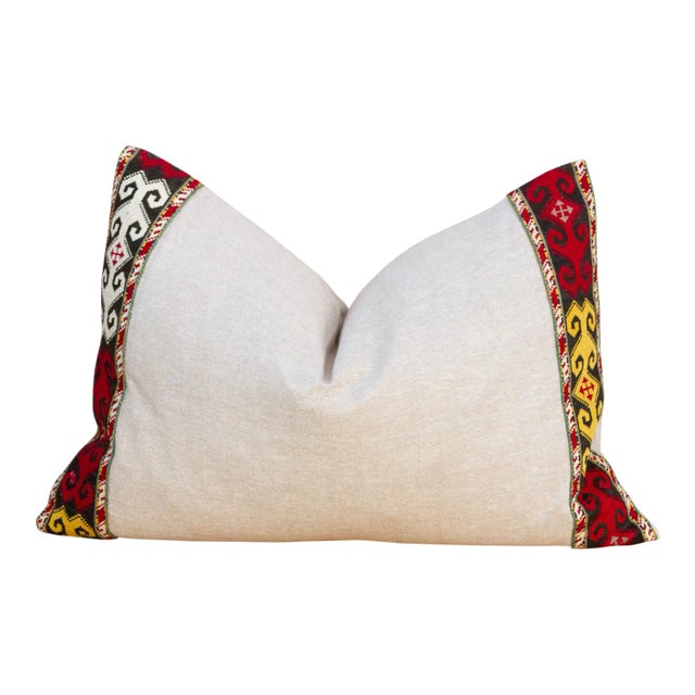 Tora Linen Tribal Border Pillow For Sale