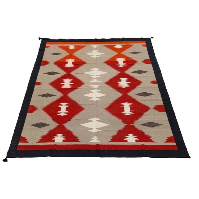 Textile 9x12 Modern Navajo-Inspired Wool Flat-Weave Rug in Terracotta & Cream For Sale - Image 7 of 10