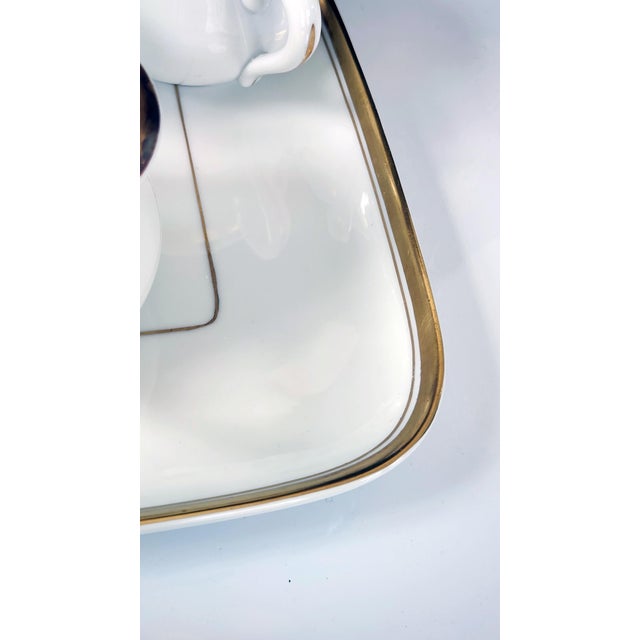 White Vintage Portuguese Porcelain, Hostess Ware, Pot De Creme Set With Tray, Gilt Accents, Set of Eight, Circa 1980s - 9pcs For Sale - Image 8 of 16