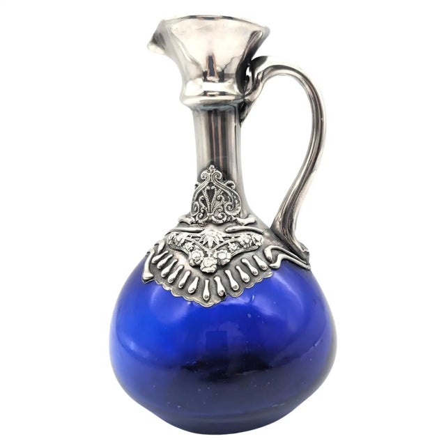 Vintage Israeli Blown Glass & Sterling Silver Carafe Pitcher For Sale - Image 4 of 11