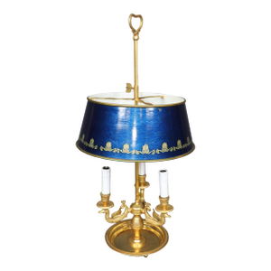 French Empire Style Bouillotte Lamp With Blue Tole Shade and Gilt Bronze