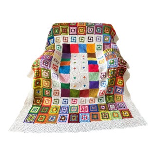 Granny Square Cotton Cottagecore Rainbow Afghan For Sale