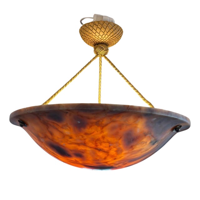 Swedish Alabaster Pendant Lamp with Gilded Details, 1940s For Sale