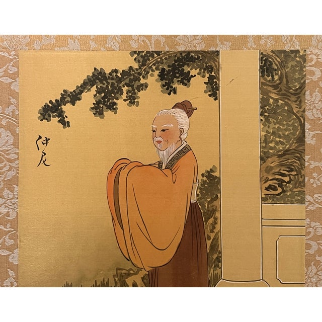 Antique Chinese Painting on Fine Silk of a Scholar or Sage, in Orange Robe, Framed & Signed For Sale In Tampa - Image 6 of 6