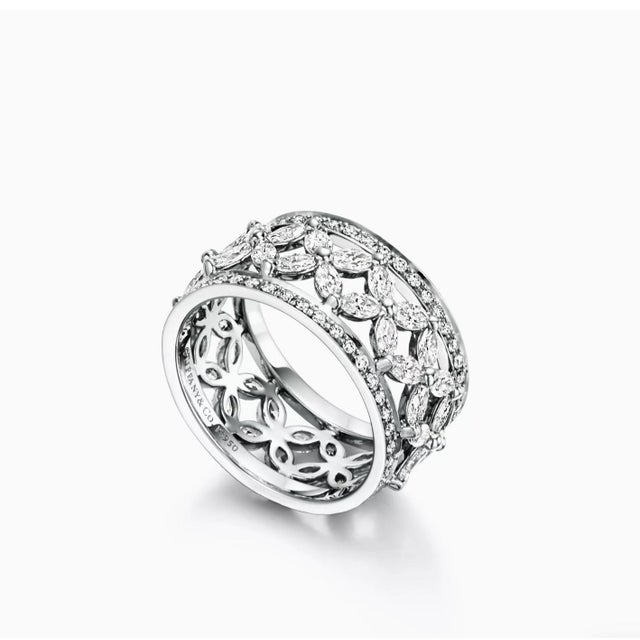 Silver Tiffany & Co. Victoria 2.34 CTTW Diamond Band Ring, Platinum, Size 7 For Sale - Image 8 of 8