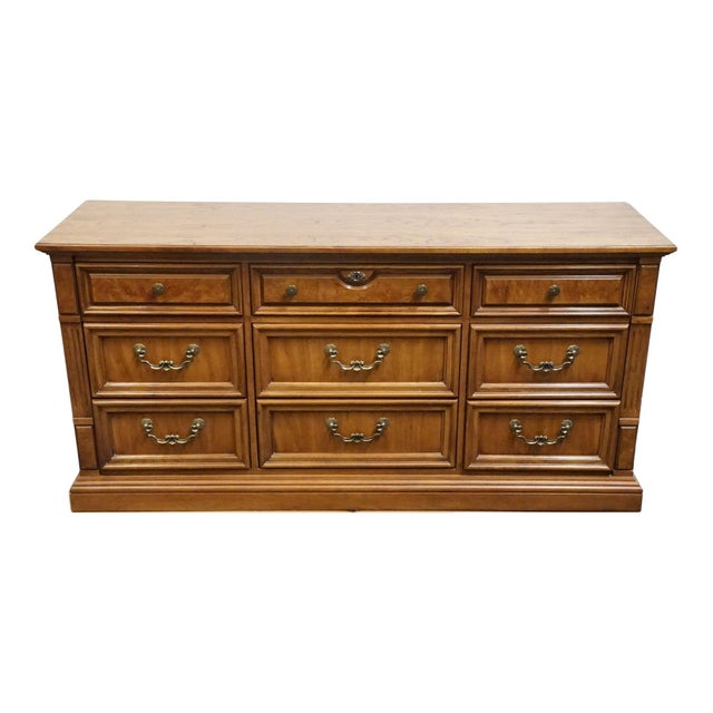 Neoclassical Thomasville Furniture Serenade Collection Burled Walnut Italian Neoclassical Tuscan Style 66" Triple Dresser 21211-130 For Sale - Image 3 of 16