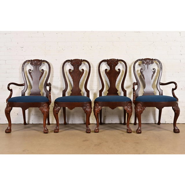 Baker Furniture Stately Homes Georgian Carved Burled Walnut Dining Chairs, Newly Refinished For Sale - Image 12 of 12
