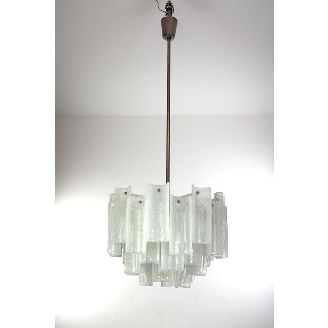 Rare large Kalmar chandelier with 36 cast glass panes in a semi-cylindrical shape, 1 glass 22x5cm, total height 115cm,...