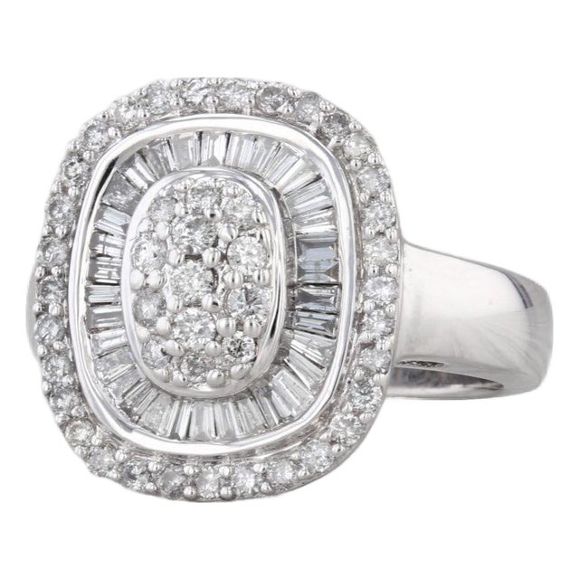 1ctw Diamond Cluster Halo Ring 14k White Gold Size 7.5 Engagement For Sale
