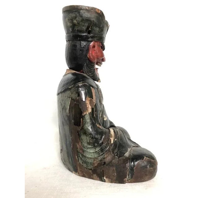Japanese Mid 19th Century King Enma Carved Oriental Figure For Sale - Image 3 of 12
