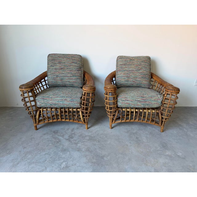 Vintage Boho Coastal Organic Rattan Lounge Chairs – A Pair For Sale - Image 4 of 12