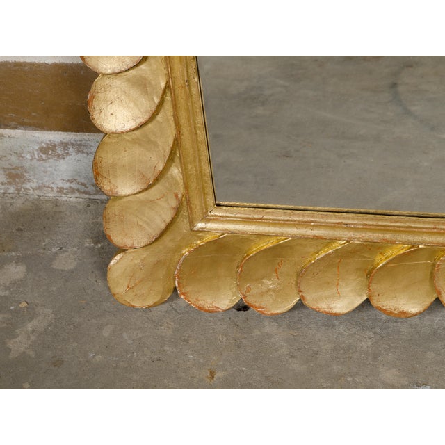 Giltwood Italian 1950s Carved Petal Themed Frame Midcentury Mirror For Sale In Atlanta - Image 6 of 10