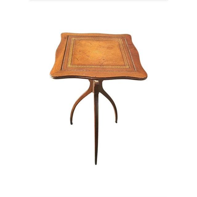 Mid 20th Century Mid 20th Century Spider Tripod Mahogany and Tooled Leather Top Candle Stand For Sale - Image 5 of 9