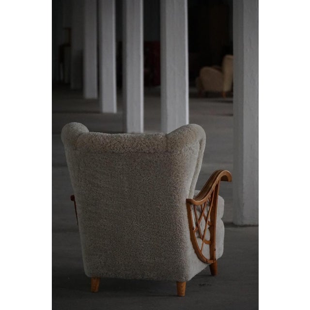 Swedish Modern Lounge Chairs in Shearling Lambswool & Elm, 1940s, Set of 2 For Sale - Image 6 of 18