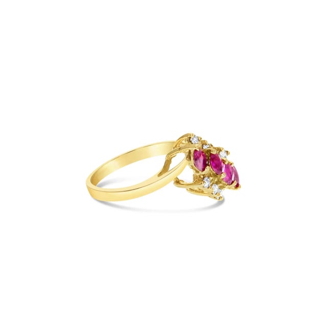 Contemporary Marquise Ruby Diamond Cluster Ring 14k Yellow Gold, Size 5 For Sale - Image 3 of 3