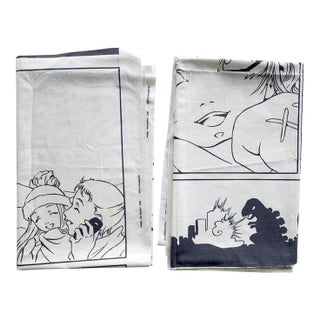 Vintage 2008 Ikea Åsa Ekström Japanese Manga Godzilla Anime Fabric, 2 Remnants For Sale