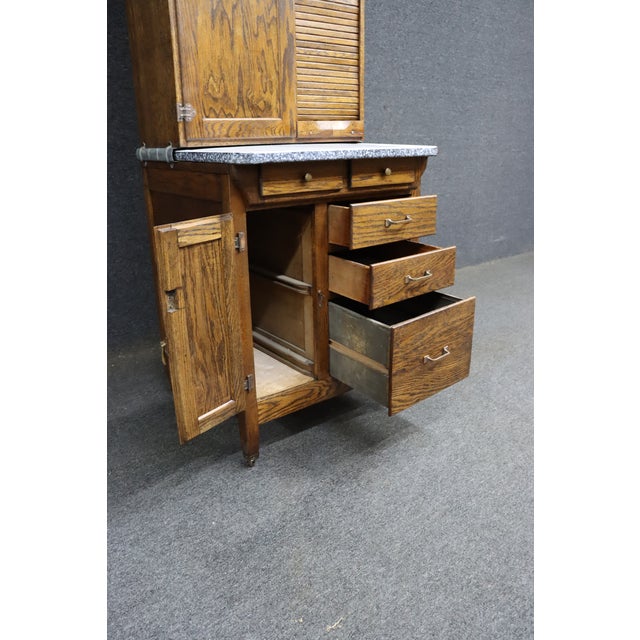 Rare Salesman Sample Style Hoosier Cabinet in Oak With Enamel Work Surface For Sale - Image 12 of 15