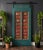 Mid-Century Modern Hand-Carved Ganesha Temple Barn Door in Antique Blue Paint Barn Door 88x42 For Sale - Image 3 of 3