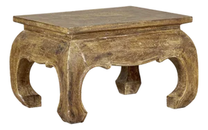 Vintage Low Rectangular Wood Side Table with Distressed Finish and Carved Chow Legs