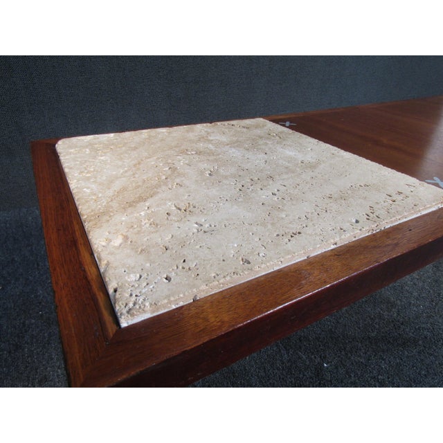 Mid-Century Modern Vintage Coffee Table in Stone and Teak For Sale - Image 3 of 7