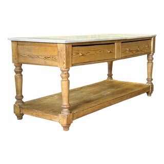 French Kitchen Table in Wood and Marble, 1890s For Sale