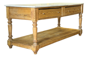 French Kitchen Table in Wood and Marble, 1890s