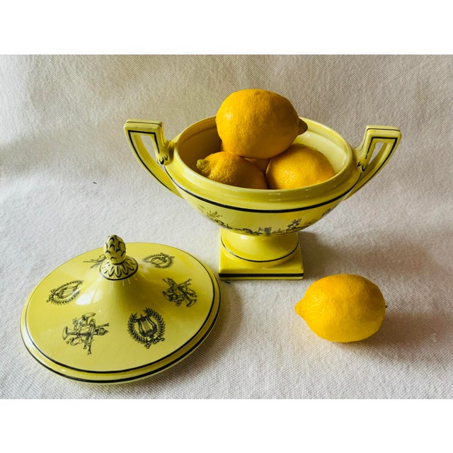 Yellow Vintage Yellow Black Toile Creil Ware Covered Tureen Italian Porcelain For Sale - Image 8 of 18