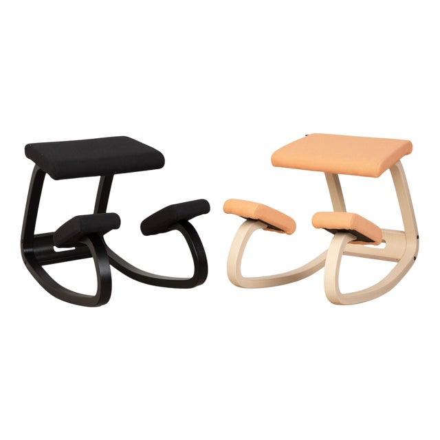 Ash and Fabric Variable Stools in Apricot and Black by Peter Opsvik for Varier, Set of 2 For Sale
