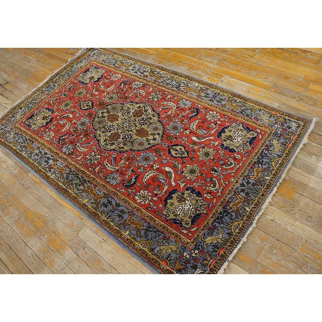 Persian 1950s Red Medallion Vintage Persian Tabriz Rug 3'4" X 5'6" Wool Handknotted Carpet For Sale - Image 3 of 8
