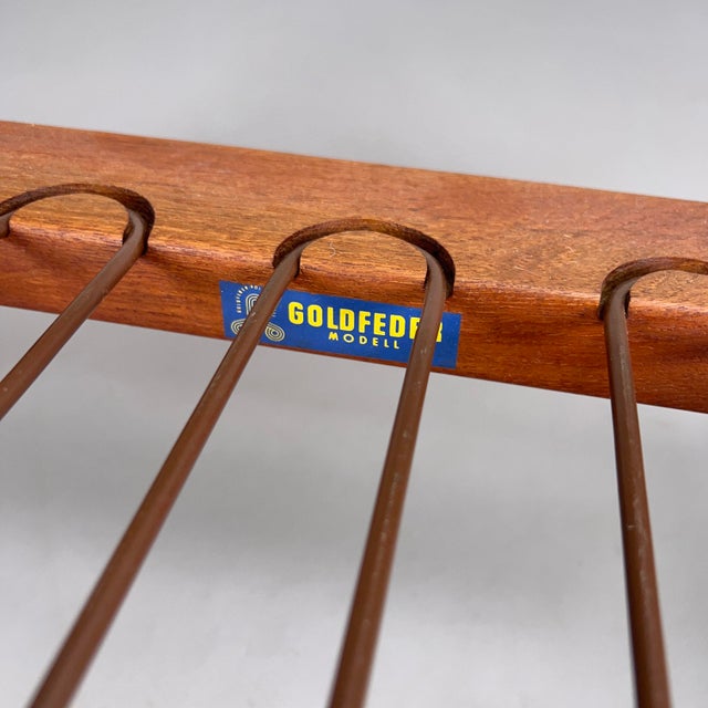 3-Seater Teak Sofa with Rattan Backrest & Bouclé Cover by Carl Straub / Goldfeder, Germany, 1960s For Sale - Image 13 of 14