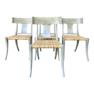 Set of 4 Klismos Chairs With Woven Rattan Seats For Sale