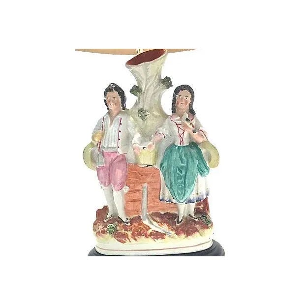 Metal Antique Jack & Jill Staffordshire Lamp For Sale - Image 7 of 7