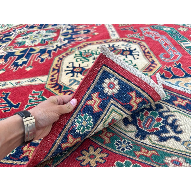 Red Karachov Kazak Hand-Knotted Wool Rug - 9'6" X 10'4" For Sale - Image 11 of 12