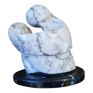 Vintage White Marble With Gray Veins Abstract Figurative Sculpture Signed by Artist For Sale