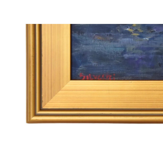 Blue Silvio Silvestri, Listed Artist Campfires on Beach Oil Painting Including the Antiqued Gold Frame For Sale - Image 8 of 12