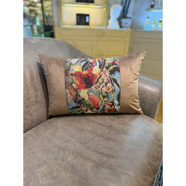 Handmade Mocha Velvet Tropical Cushion Cover For Sale - Image 10 of 15