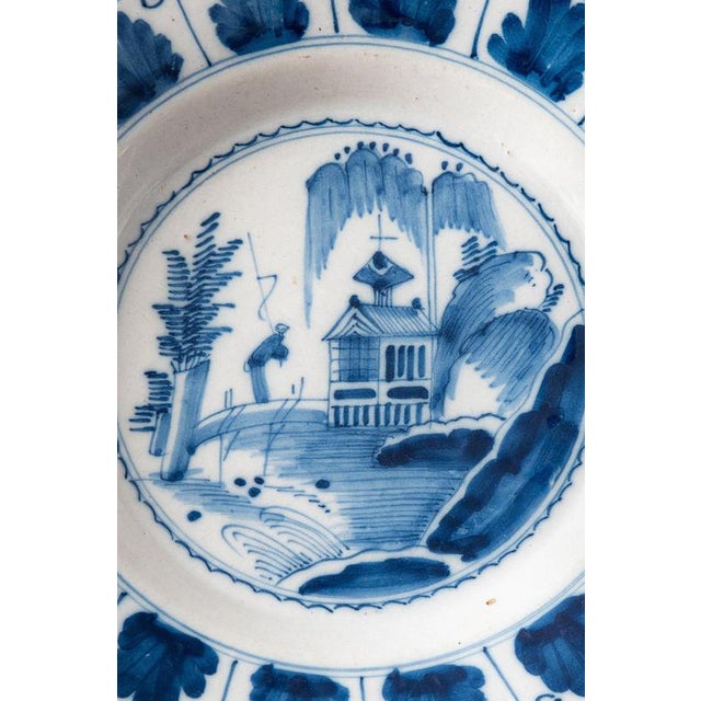 18th Century Dutch Delft Blue and White Chinoiserie Plate with Folly For Sale - Image 4 of 7