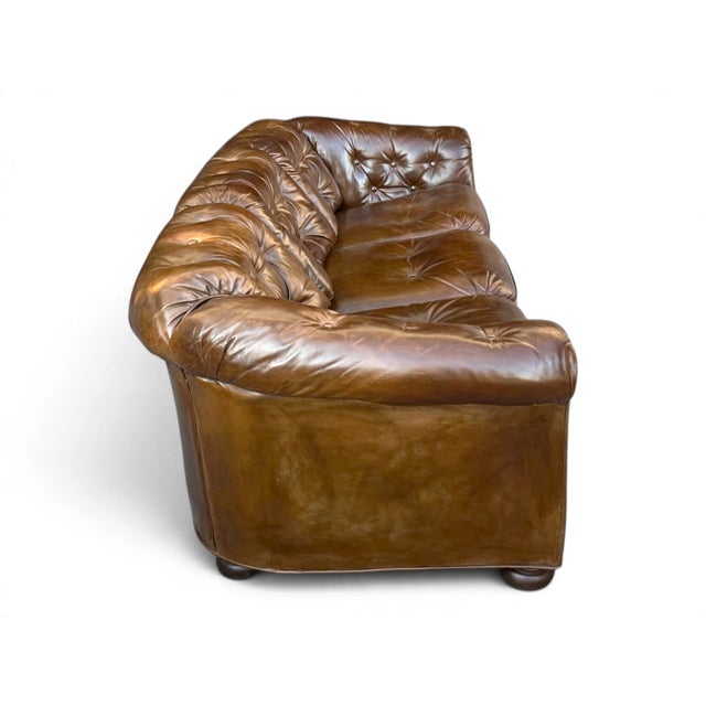 1960s Vintage Chesterfield-Style Cognac Brown Leather Sofa With Button Tufting and Rolled Arms For Sale - Image 5 of 14
