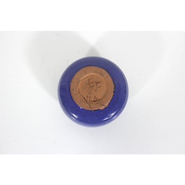 Vintage Studio Pottery Small Bud Vase Blue Signed For Sale - Image 6 of 6