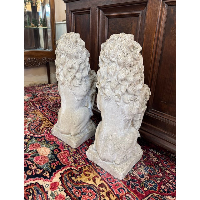 Pair of American Concrete Lion Garden Statues, Circa 1940s For Sale - Image 10 of 10