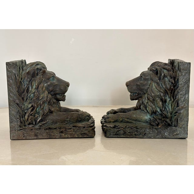 Vintage Pair of Lion Bookends With Bronze Appearance For Sale - Image 6 of 7