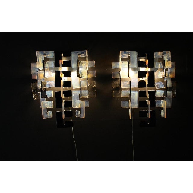 Modern Wall Lights in Black, Iridescent Murano Glass and Crystal for Mazzega, 1960s, Set of 2 For Sale - Image 13 of 18