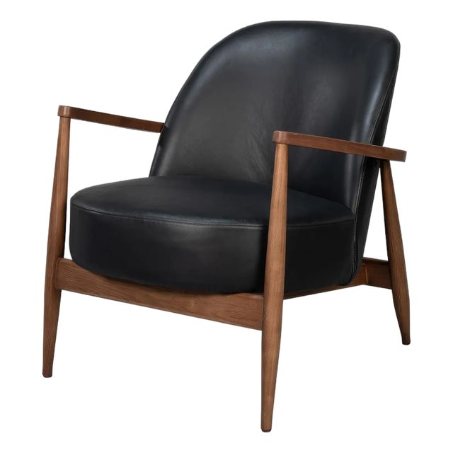 Mid Century Black Leather Arm Chair For Sale