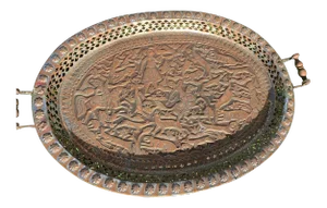 Antique Repousse Copper Tray Wall Hanging Persian Hunting Animal Monumental Platter