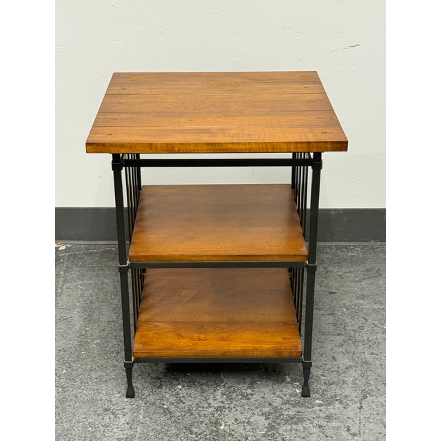 Industrial Iron + Wood Three Tier Side Table For Sale - Image 9 of 12