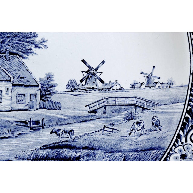 Rustic European 1940’s Belgian Boch Delft Blue Platter Signed J Sonneville For Sale - Image 3 of 7