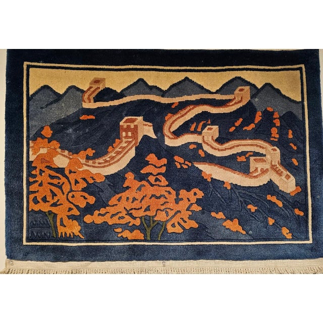 Chinese Vintage Chinese Pictorial Rug, Hand-Knotted Wool on Cotton, Great Wall Scene, 2' x 3' For Sale - Image 3 of 8